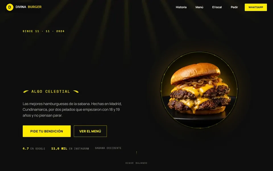 Página web de hamburguesería hecha por NEOX