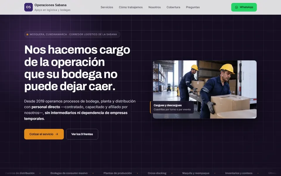 Página web de operación logística y bodegas hecha por NEOX