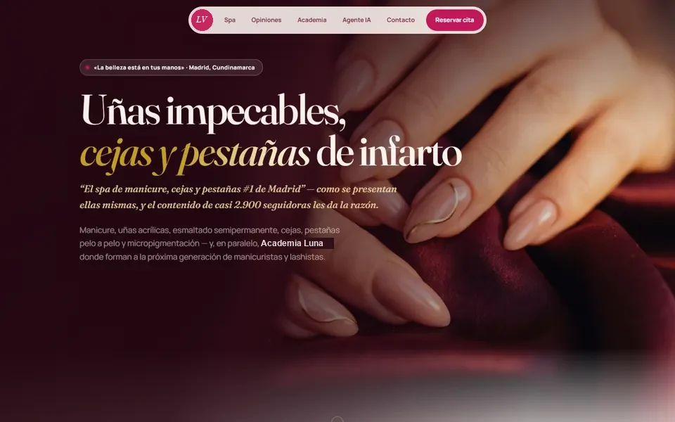 Página web de spa de uñas y pestañas hecha por NEOX